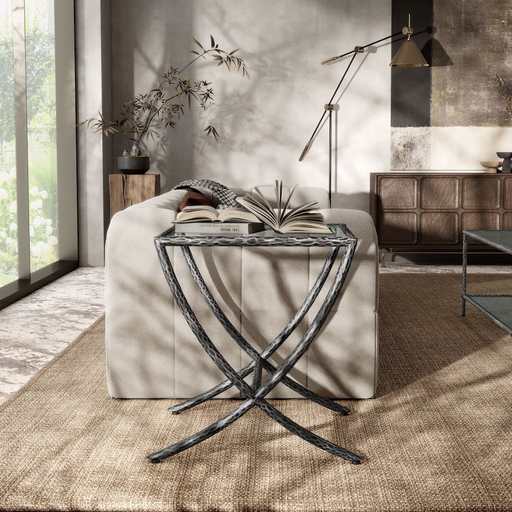 247 Shop At Home Lalia Modern Hammered Metal Accent Side Table