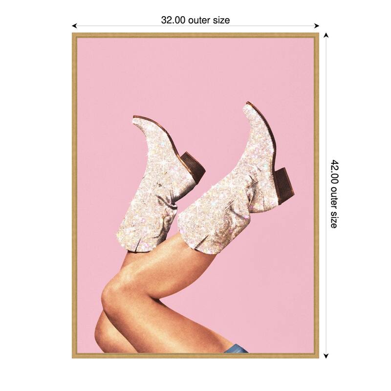 These Boots Pink II by Vertigo Artography Framed Canvas Wall Art Print - Sylvie Bright Gold - 32 x 42 in