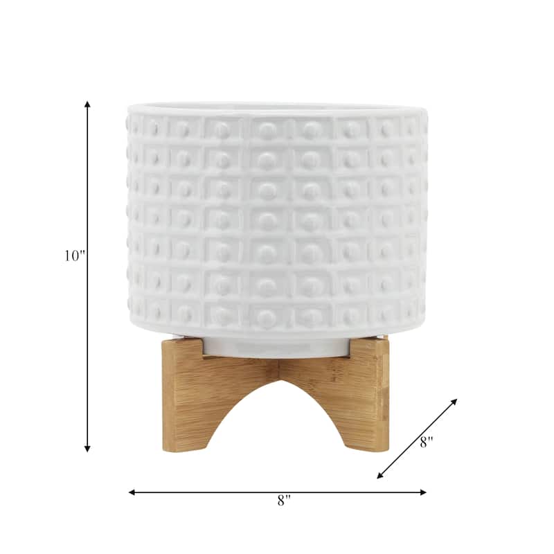 Sagebrook Home Handmade Ceramic Planter Pot with Natural Wood Stand