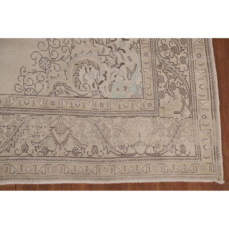 Hand Knotted Oriental 100% Wool Carpet Traditional Floral Beige & Ivories Tabriz Area Rug - 12' 4'' X 9' 4''