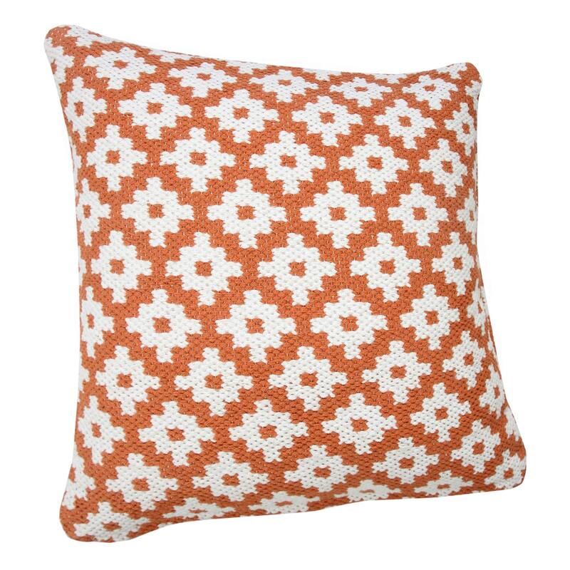 20" Orange and White Swiss Sun Geometric Square Throw Pillow