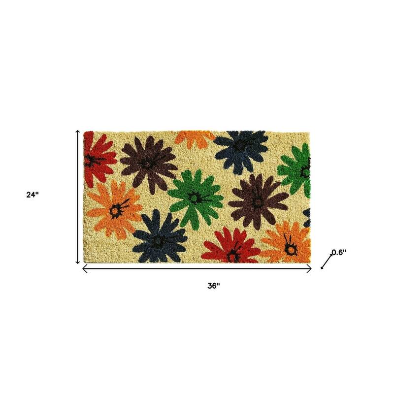 HomeRoots 24" X 36" Brown Green And Red Multi Floral Outdoor Coir Door Mat - 24.00' X '36.00
