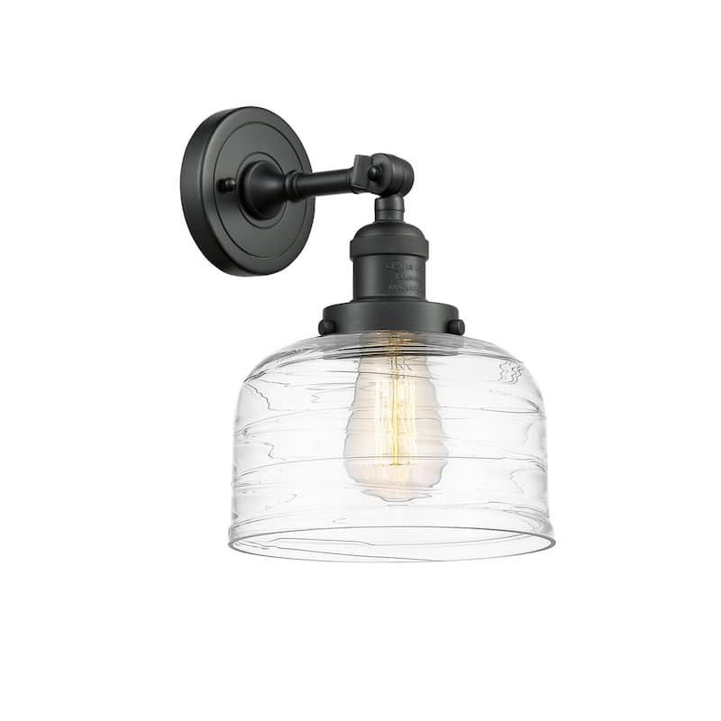 Innovations Lighting 203-12-8 Bell Sconce Bell 12" Tall Wall Sconce - Matte Black / Clear Deco Swirl