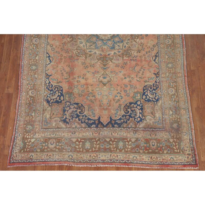 Hand Knotted Oriental 100% Wool Carpet Traditional Medallion Coral Mashad Area Rug - 9' 3'' X 6' 1''