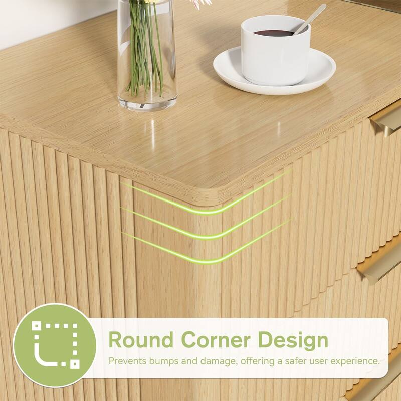 Gymojoy 8 Drawer Fluted Dresser for Bedroom, Modern Wave Pattern Wood Chest with Gold Handles, Boho Storage Dresser