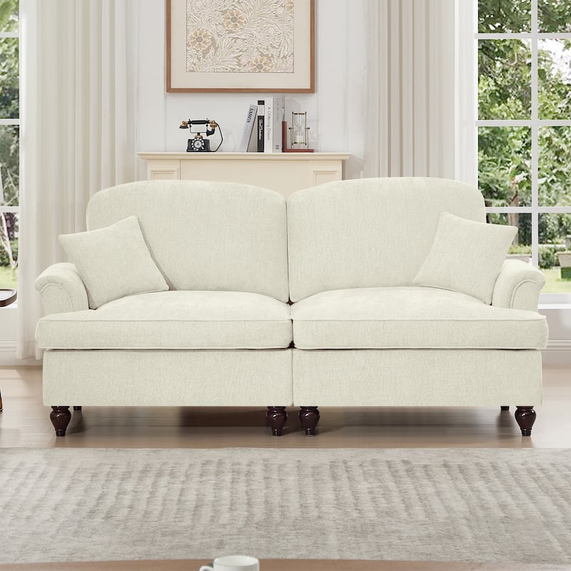Mid-Century 2-Seat Sofa Couch with Flared Arms & Removable Ruffled Skirts, Retro Chenille Upholstered Loveseat for Living Room