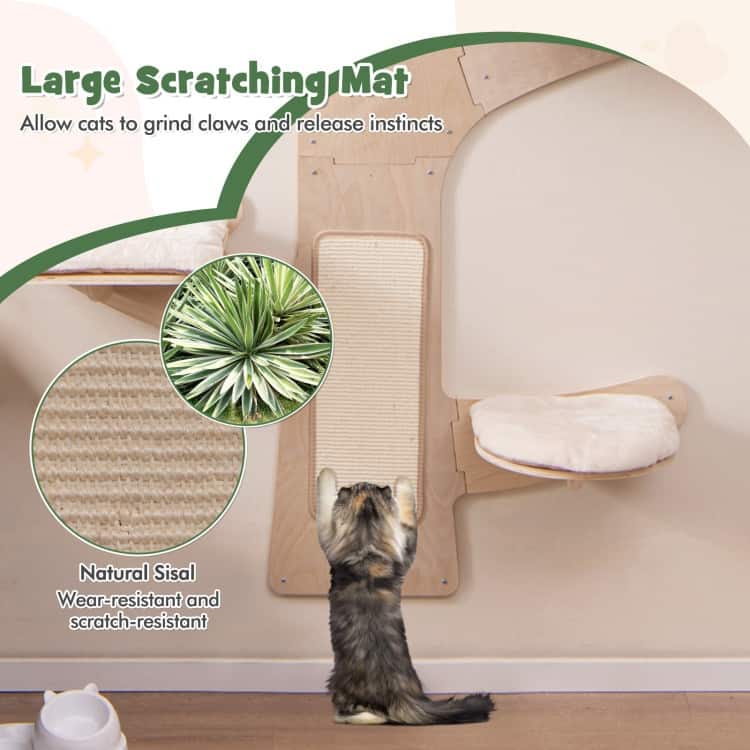 Wall-Mounted Cat Tower with Hammock Platforms and Sisal Scratching Mat - 5th Platform: 16.5" x 14.5" (L x W)