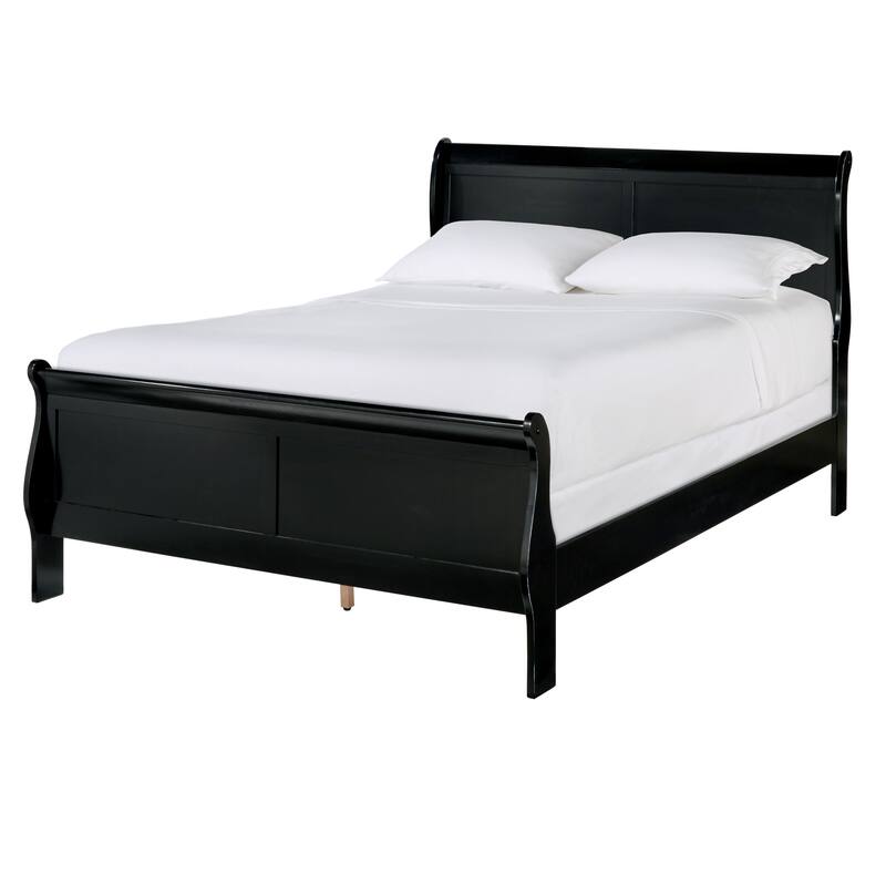 Traditional Full Size Wooden Bed with Louis Philippe Styling, Black Finish