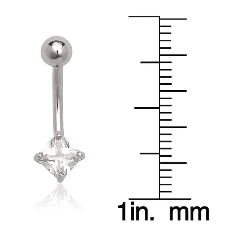 14k Gold Princess Cubic Zirconia Belly Navel Ring (14 Gauge) - White