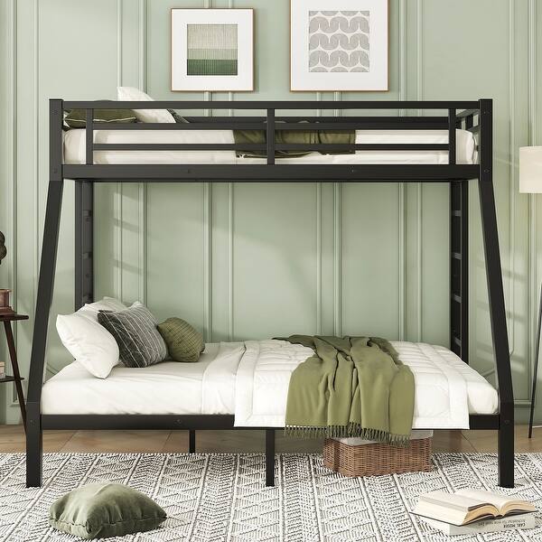 slide 2 of 11, Space-Saving and Noise Reduced Design Bunk Bed for Teens and Adults, Twin XL over Queen, Black Black