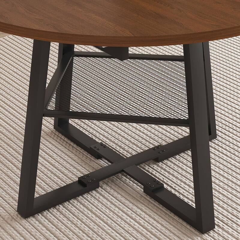 Extendable Round Dining Table, Kitchen Table with Open Wire Grid Shelf, Meeting Table for 4-8 People