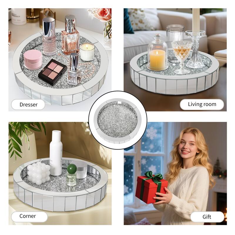 Crush Diamond Mirrored Tray Jewelry Perfume Organizer Bathroom Vanity Tray