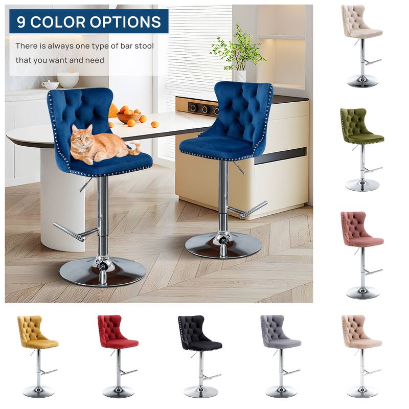 Velvet Adjustable Swivel Counter Height Barstools Set of 6