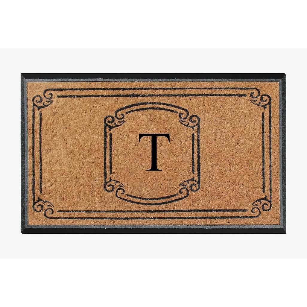 A1 Home Collections Natural Coir Monogrammed Door Mat For Front Door, 30"x48"