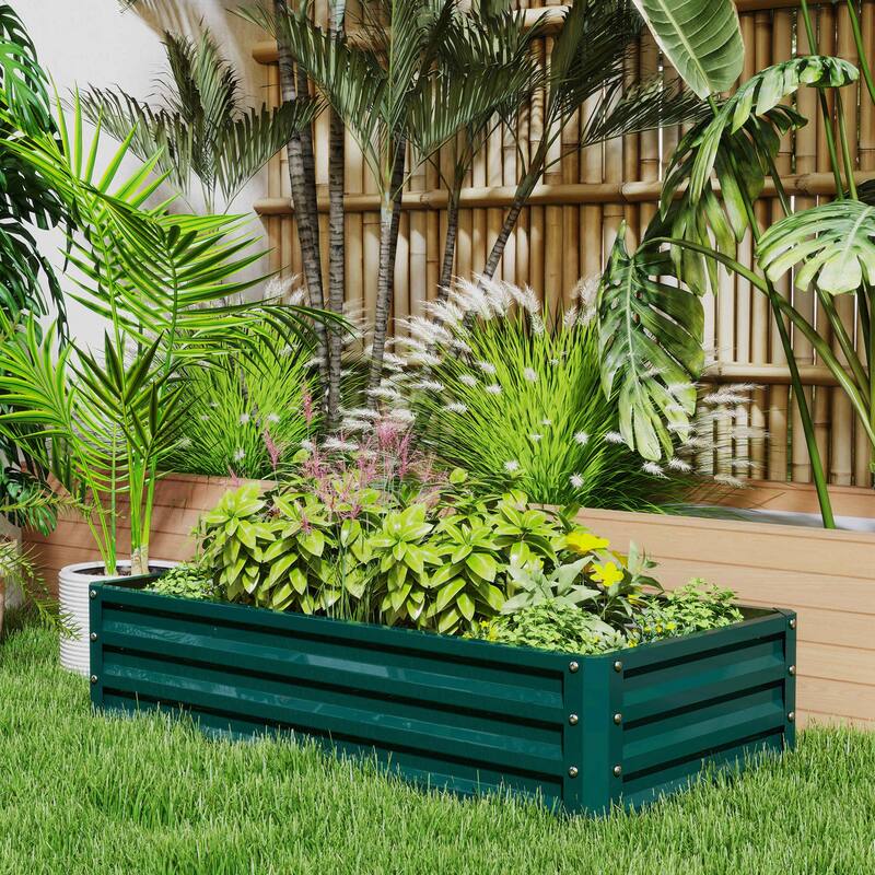 Outsunny Galvanized Raised Garden Bed, 4' x 2' x 1' Metal Planter Box, for Growing Vegetables, Flowers, Herbs, Succulents