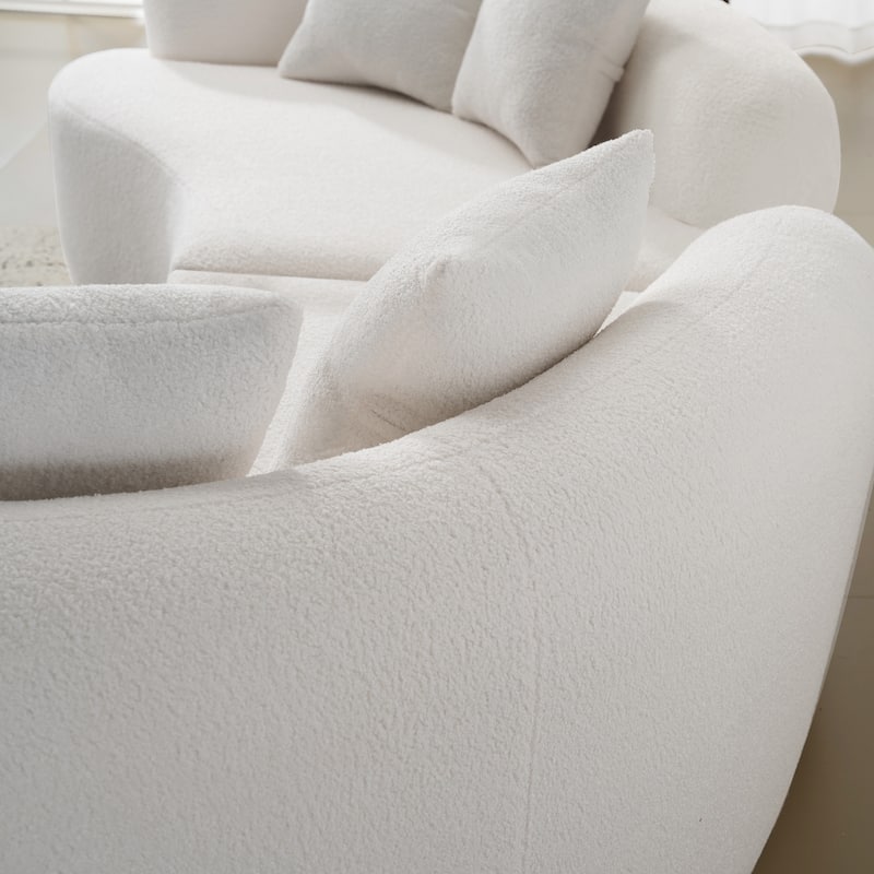 Curved Four Seater Full Compression Sponge Sofa,Teddy Velvet Fabric, No-Assembly Compact Sofa