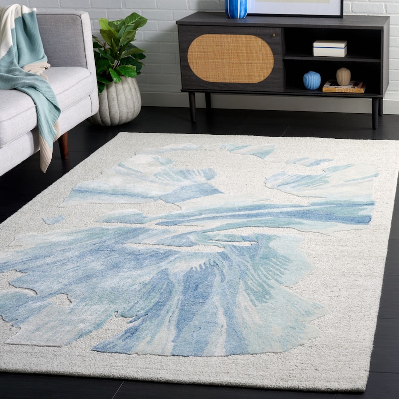 SAFAVIEH Handmade Fifth Avenue Maie Mid-Century Modern Wool Rug - 5' x 8' - Beige/Blue