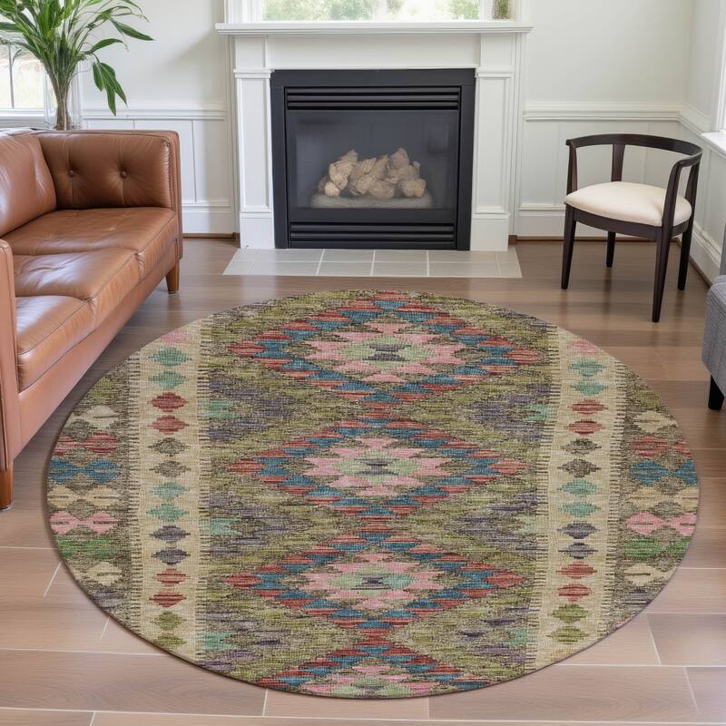 Premium Washable Super Soft Global Boho Mayfield Rug - Green - 8' x 8'