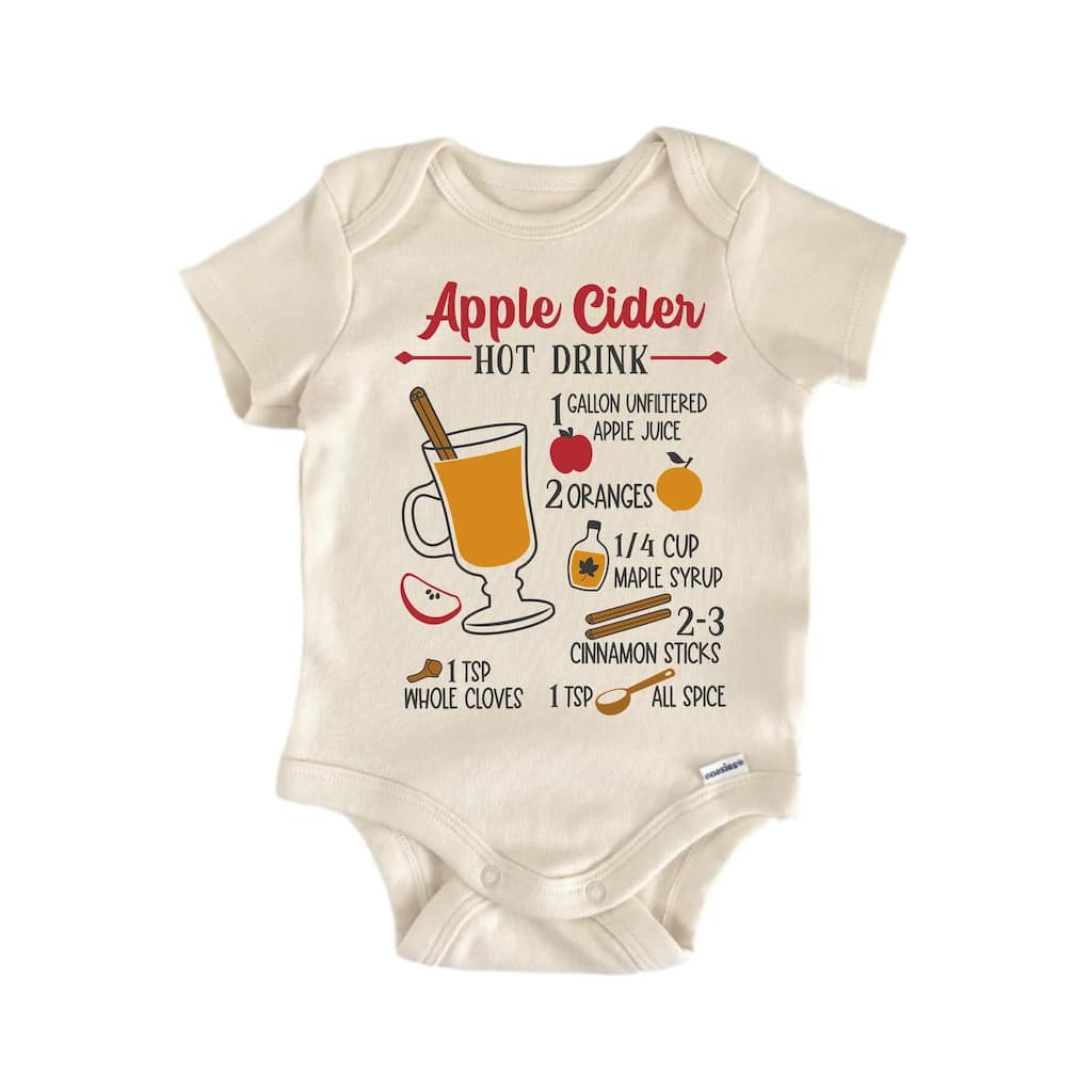 Apple Cider Hot Drink Recipe Fall October- Baby Boy Girl Clothes Bodysuit Funny Cute