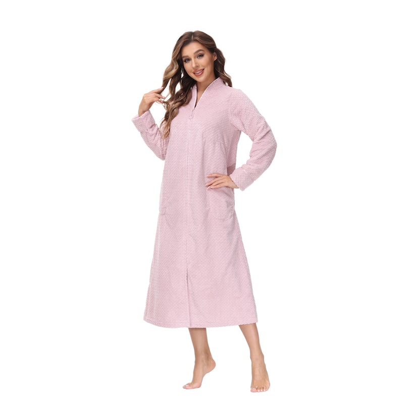 INK+IVY Women's Zip Front Embossed Plush Bathrobe