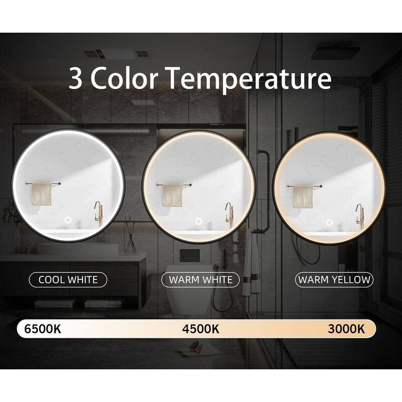Alvana LED Black framed Wall mount Medicine Cabinet with Mirror Anti-fog function with 3 colors light