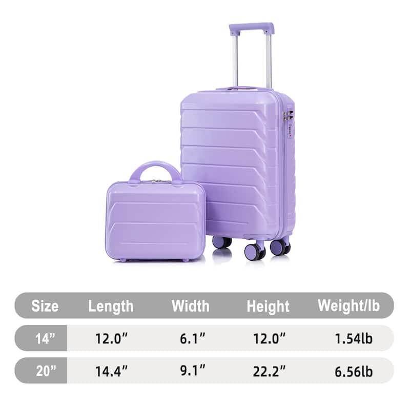 14"/20" 2-Piece, Modern Luggage Sets with Makeup Case, Spinner Wheel and Combination Lock, for Boarding Travel, Blue+Purple
