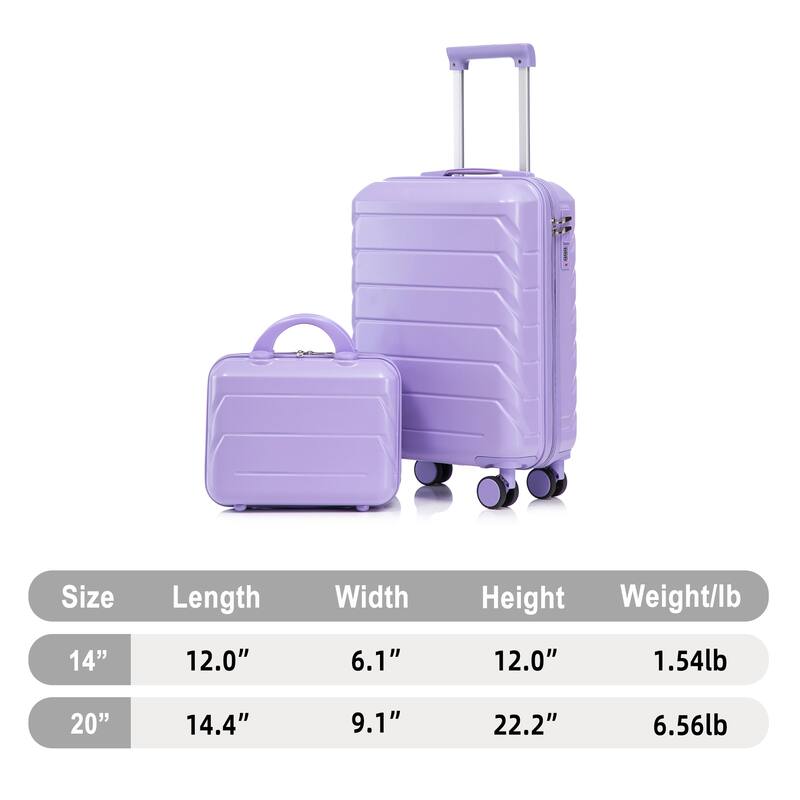 14"/20" 2 pcs/set in ABS Spinner Wheel Luggage, with Combination Lock,14" Cosmetic Case