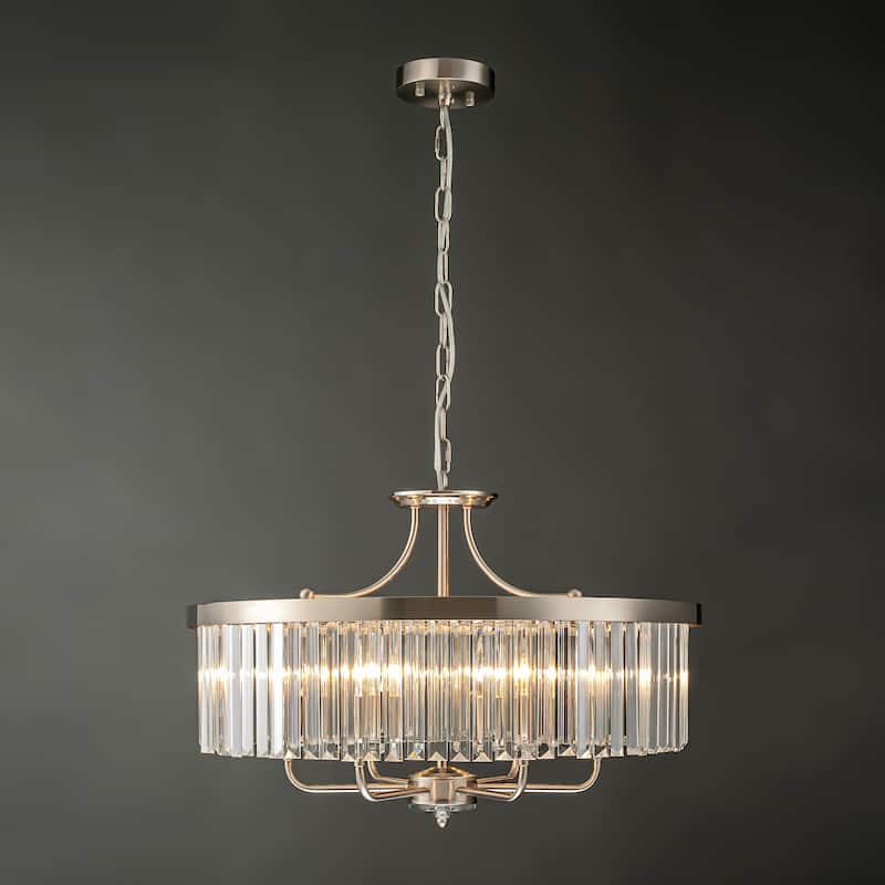 Modern Glam 6-Light Nickel Drum Crystal Chandelier/Pendant Light - 23.62 in. W x 16.92 in. H