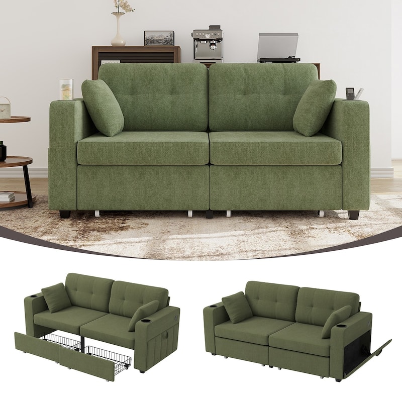 67.76" Chenille 3-Seater Sofa with USB Ports and Storage