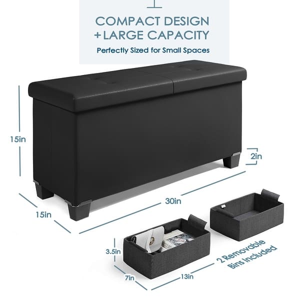 dimension image slide 13 of 24, Empyrean Tuffted Folding Foot Rest Storage Ottoman Bench with Storage Bins
