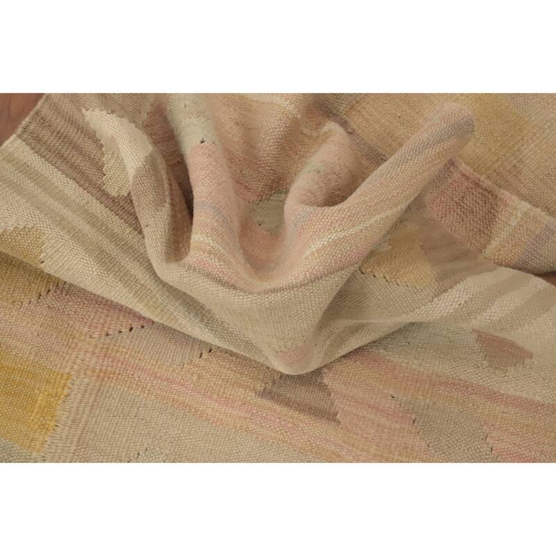 Hand Woven Oriental 100% Wool Carpet Southwestern Tribal Pink Kilim Runner Rug - 7' 9'' X 2' 0''