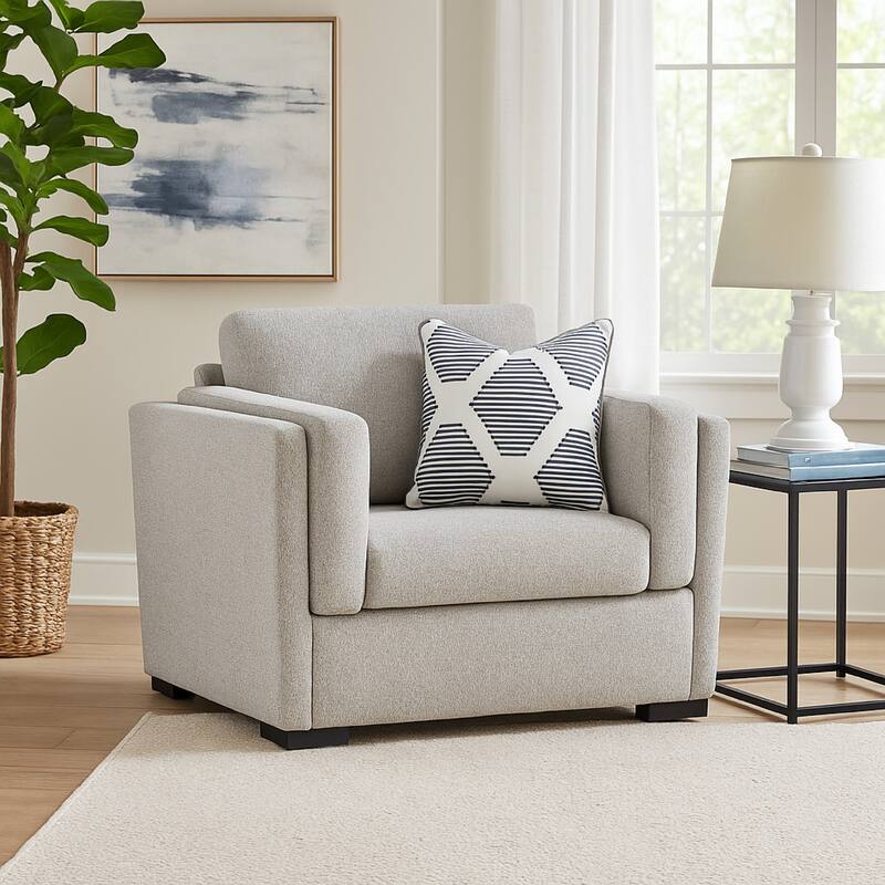 Marcy Oversized Chair with Arm Bolster Pillows, Pewter Gray Polyester