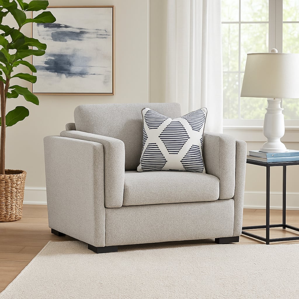 Marcy Oversized Chair with Arm Bolster Pillows, Pewter Gray Polyester
