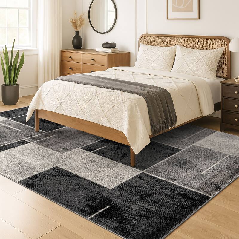 Modern Linear Area Rug for Living Room, Bedroom, or Entryway - Low Pile Indoor Rug