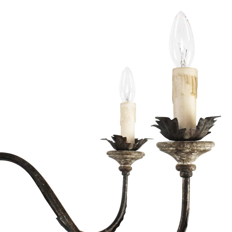 Oaks Aura French Traditional Elegant Iron and Wood Chandelier, 6-Light Rustic Bronze Pendant Lighting with Adjustable Chain