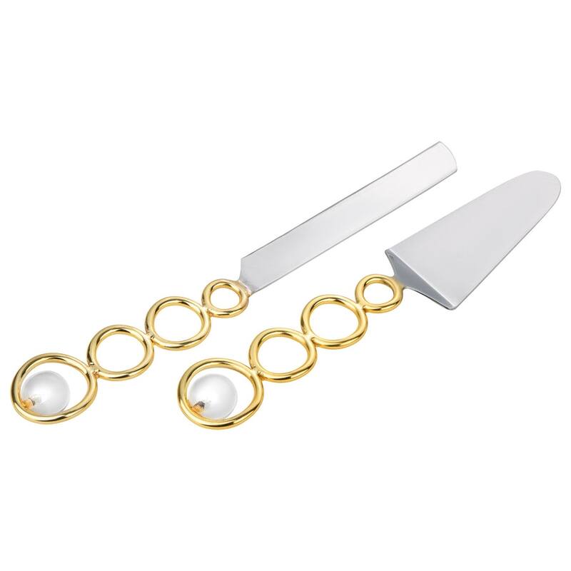 Cake/Salad Servers Gold Loop Design and Clear Ball