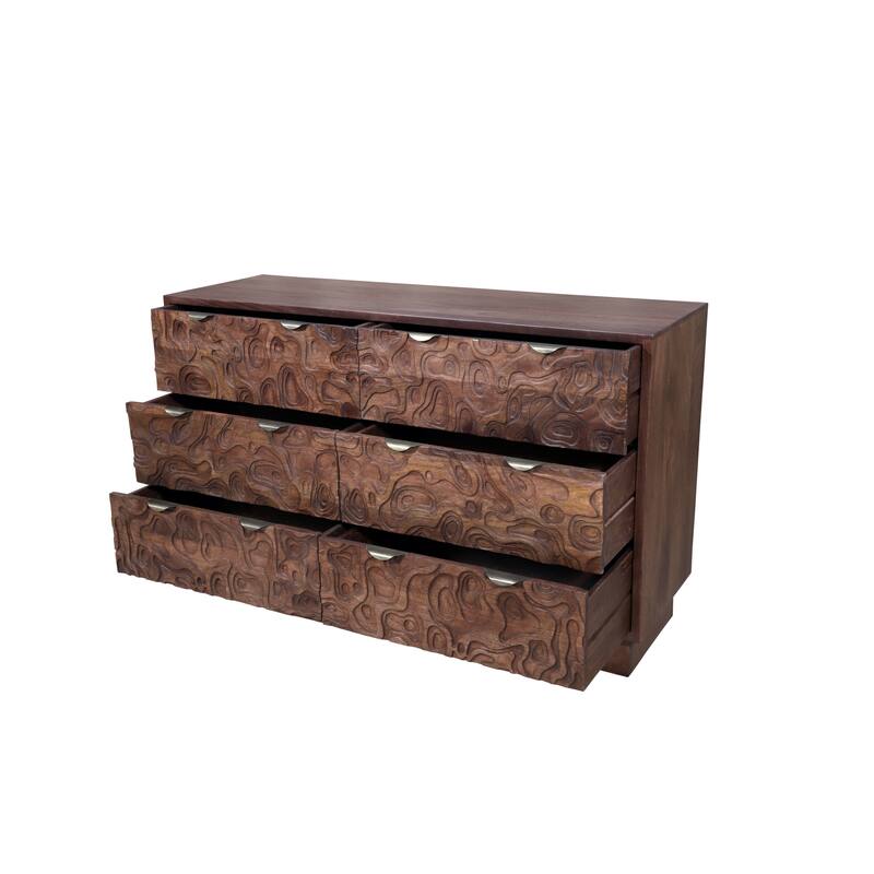 Solid Wood Carved Storage Dresser with 6 Drawers