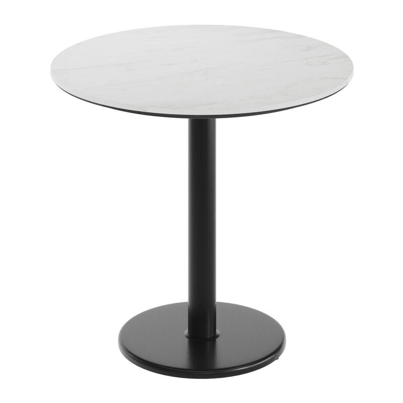 Commercial HPL Tabletop with Table Height Round Base - White Faux Marble/Black Base - 31.25"W x 31.25"D x 29.5"H