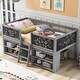 preview thumbnail 7 of 13, Gray Twin Size Wood Low Loft Bed w/ 2 Movable Shelves & Ladder, Decorative Guardrail Chalkboard, Wood Slat Support