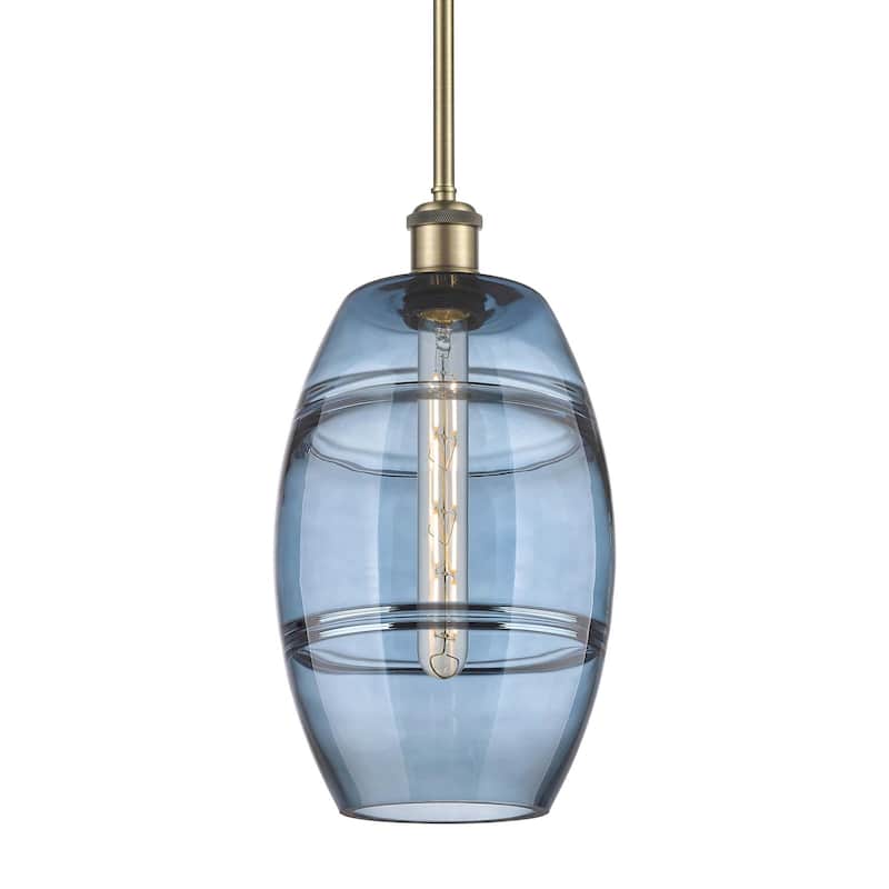 Innovations Lighting 516-1S-10-8 Vaz Pendant Vaz 8" Wide Mini Pendant - Antique Brass / Princess Blue