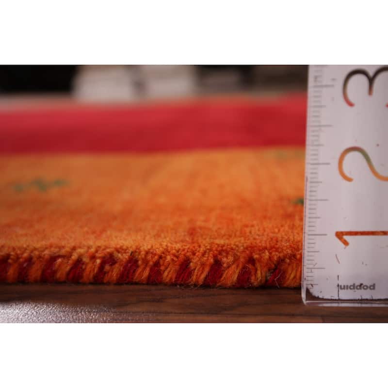 Red Gabbeh Oriental Area Rug Hand-Knotted Wool Carpet - 5'9"x 7'11"
