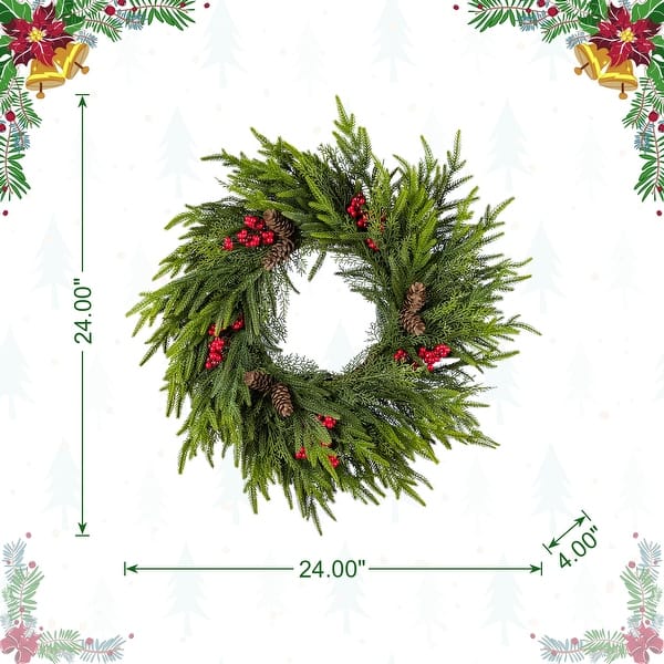 dimension image slide 0 of 3, Glitzhome Christmas Greenery PE Dripping Wreath & Teardrop Set