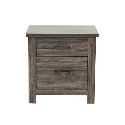 Wooden 2 Drawers Nightstand in Brown Finish