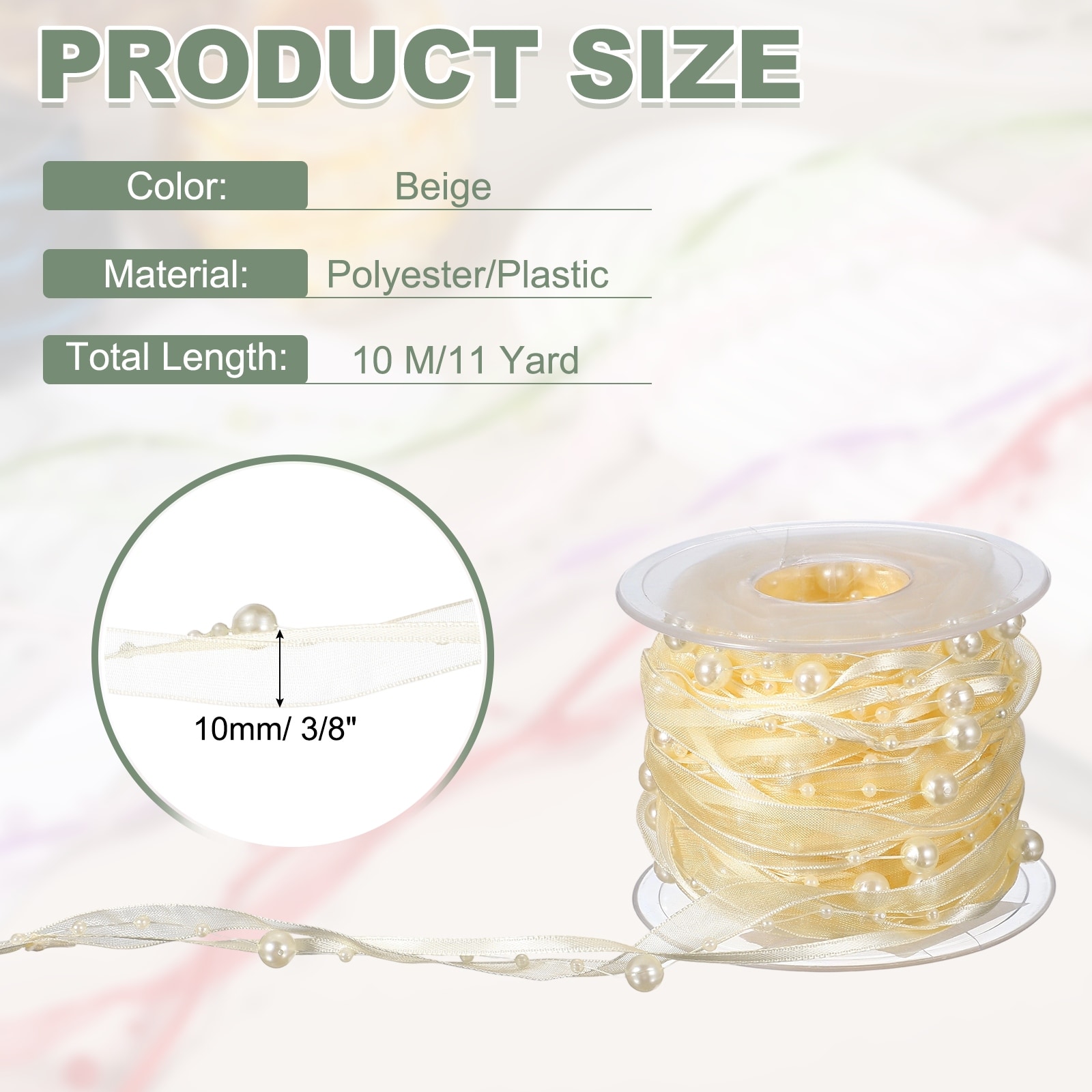 Artificial Bead Pearl Ribbon, Chiffon Ribbon Faux Pearl Beads Garland String Chain for DIY Crafts Home Wedding Party