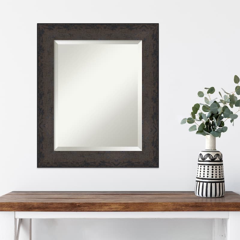 Dappled Beveled Wood Framed Wall Mirror