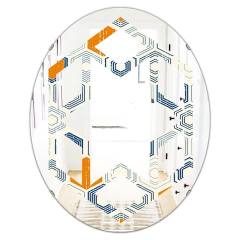 Designart 'Retro Hexagon Pattern IX' Modern Round or Oval Wall Mirror - Hexagon Star