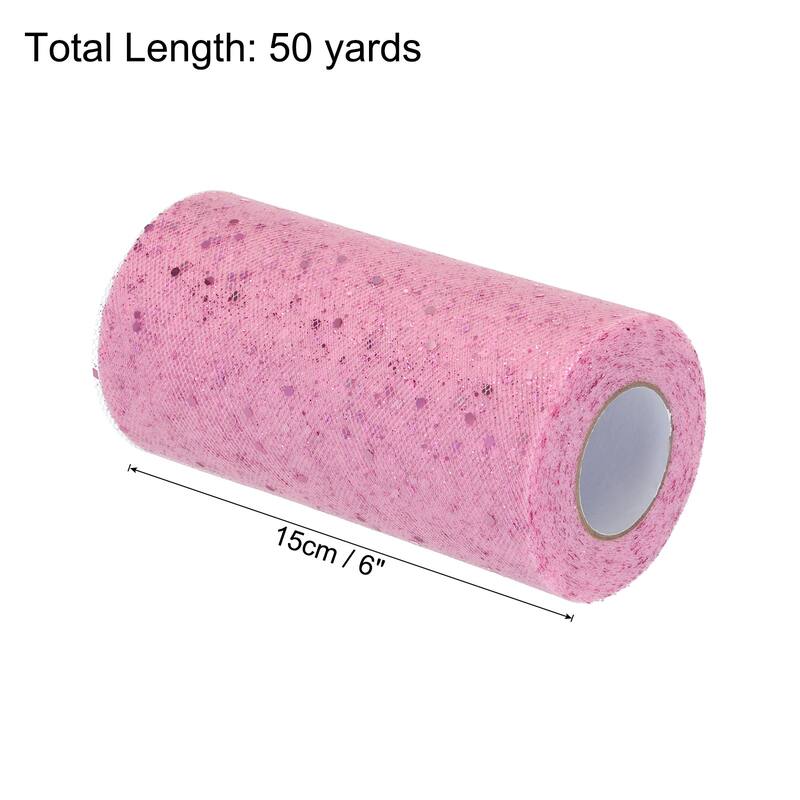 6" Sequin Tulle Ribbon Rolls Glitter Sparkly Netting Fabric for Gift - Pink - 50 Yards