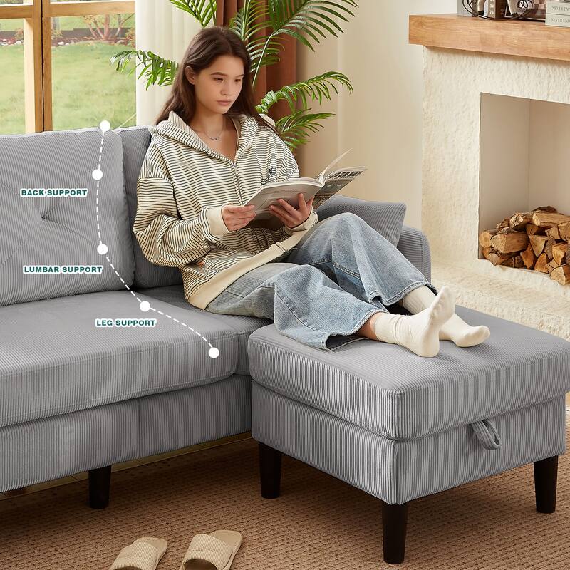 77.17" Corduroy 3 Pieces Living Room Sets with Sofa, Ottoman and Loveseat