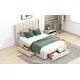 preview thumbnail 4 of 6, Full Size Upholstered Platform Bed with One Large Drawer in the Footboard and Drawer on Each Side