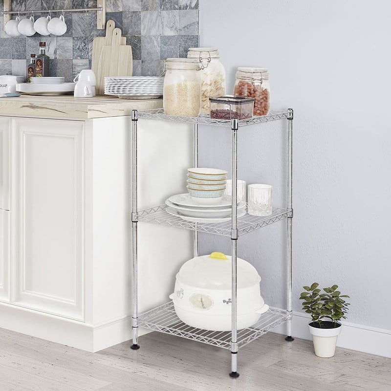 Black 3-Tier Black Wire Shelving Tower